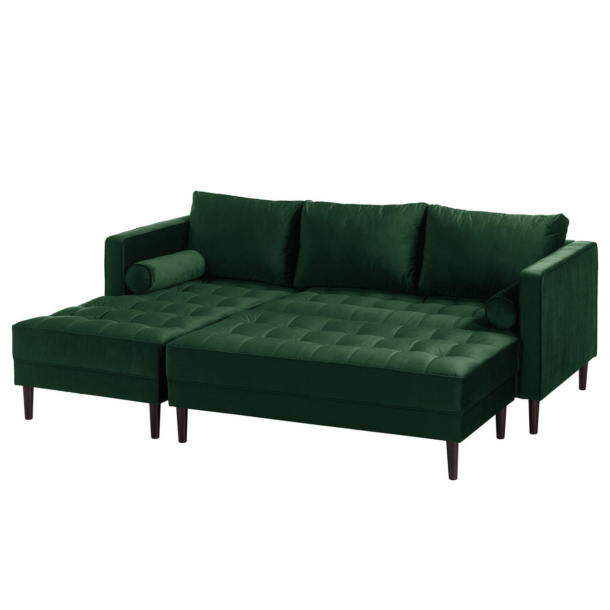 ECKSOFA - Samt - Dunkelgrün/Dunkelbraun, Birkenholz/Textil (201/155cm) - home24