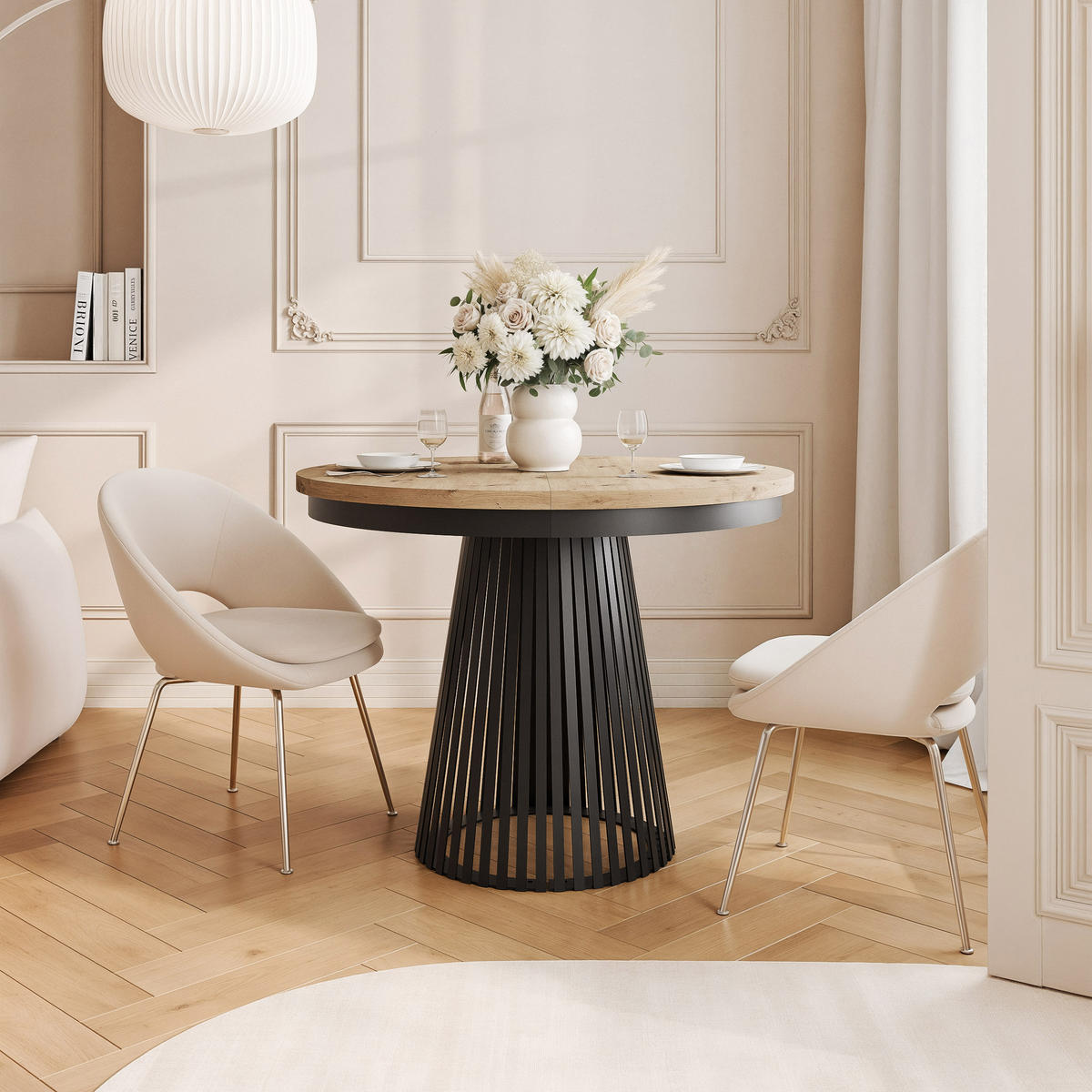 AUSZIEHTISCH AUREA 100-180/75 cm, Schwarz / Artisan-Eiche - Schwarz/Eiche Artisan, Holzwerkstoff/Metall (100/100/75cm) - Idohome