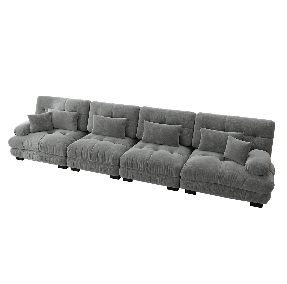 SOFA modular mit Tiefensitz Chenille Grey - Hellgrau, Kunststoff (77/81/406cm) - Meubliv