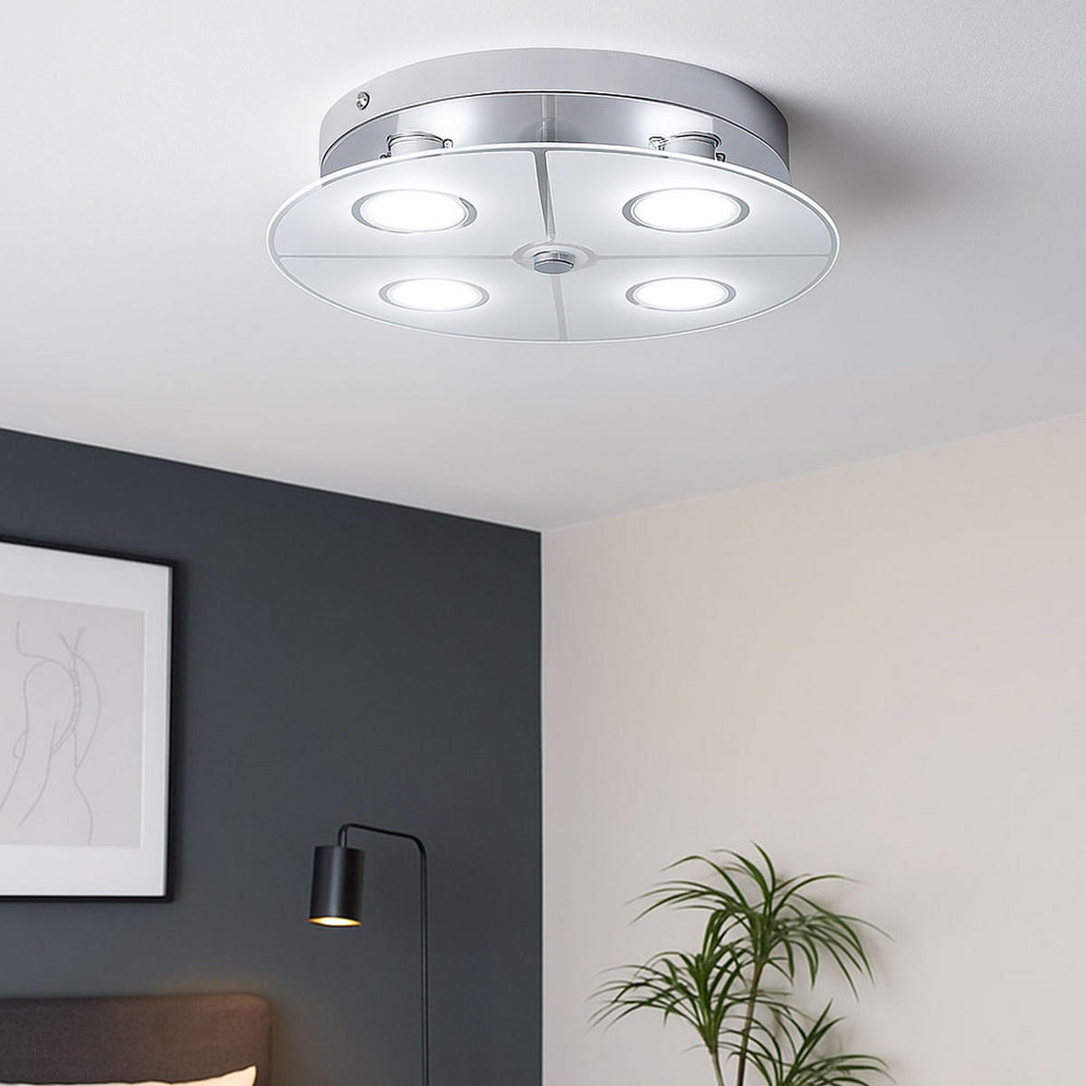 LED DECKENLEUCHTE RENE Metall Silber 2er Set - Silberfarben, Glas (30/30/7.5cm) - Globo Lighting