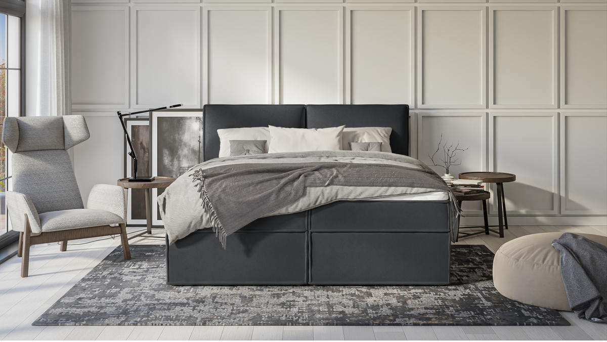 BOXBETT Eclipse 180/200 cm Graphit Luxusmicrofaser - Graphitfarben/Schwarz, Holz/Kunststoff (180/200cm) - S-Style Möbel