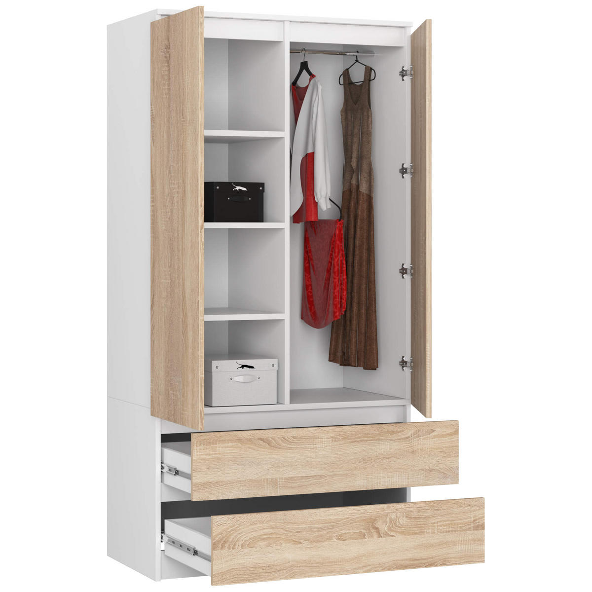 KLEIDERSCHRANK Weiß, Eiche Sonoma 180/90/51 - Weiß/Sonoma Eiche, Holzwerkstoff (90/180/51cm) - RAUMHIRSCH FURNITURE