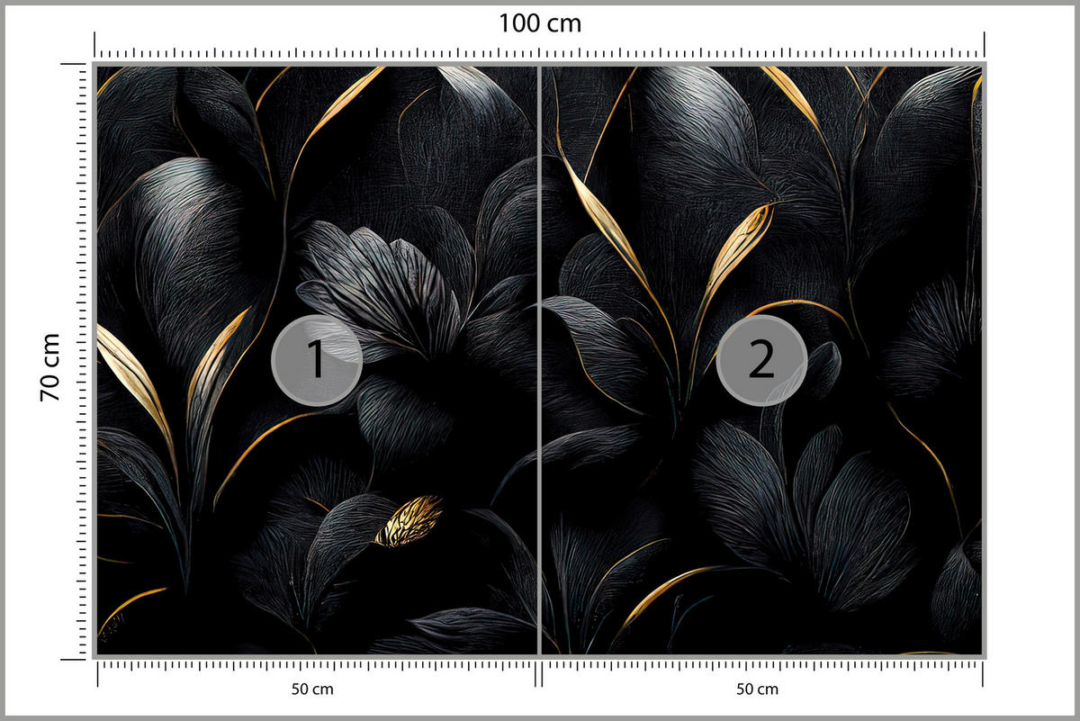 FOTOTAPETE für Wohnzimmer Schwarze Blätter Gold Luxus 100x70 - Goldfarben/Schwarz, Papier (100/70cm) - Muralo