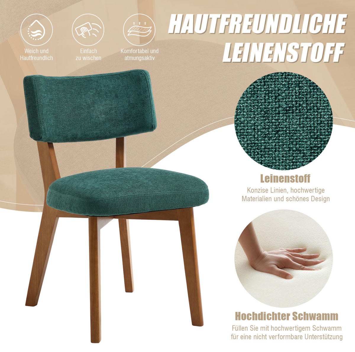 VIERFUSSSTUHL 54,5/47/77 cm grün aus Holz mit Polsterung - Grün, Holz (47/77/54.5cm) - OKWISH