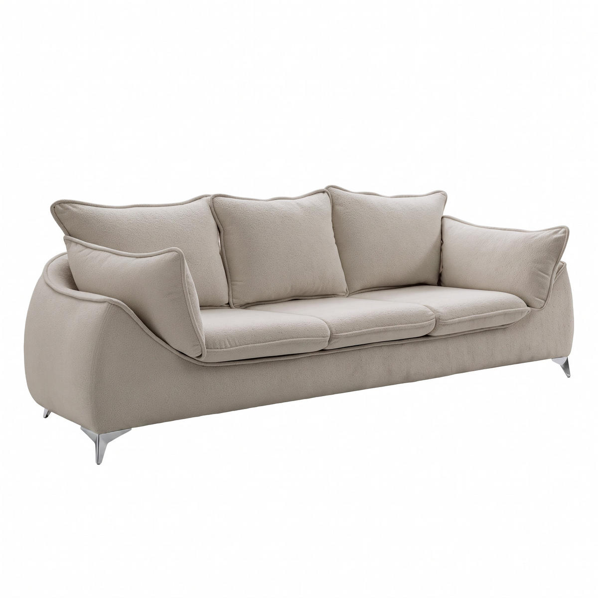 3-SITZER Sofa MELANI 252 cm Velours Beige - Chromfarben/Beige, Holz/Textil (252/90/88cm) - Muffo