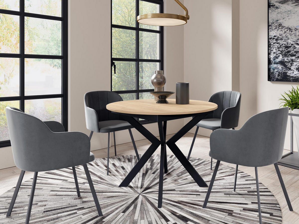 TISCH Leia 100 Ausziehbar - Eichefarben/Schwarz, Holzwerkstoff/Metall (100/100/76cm) - MIRJAN24
