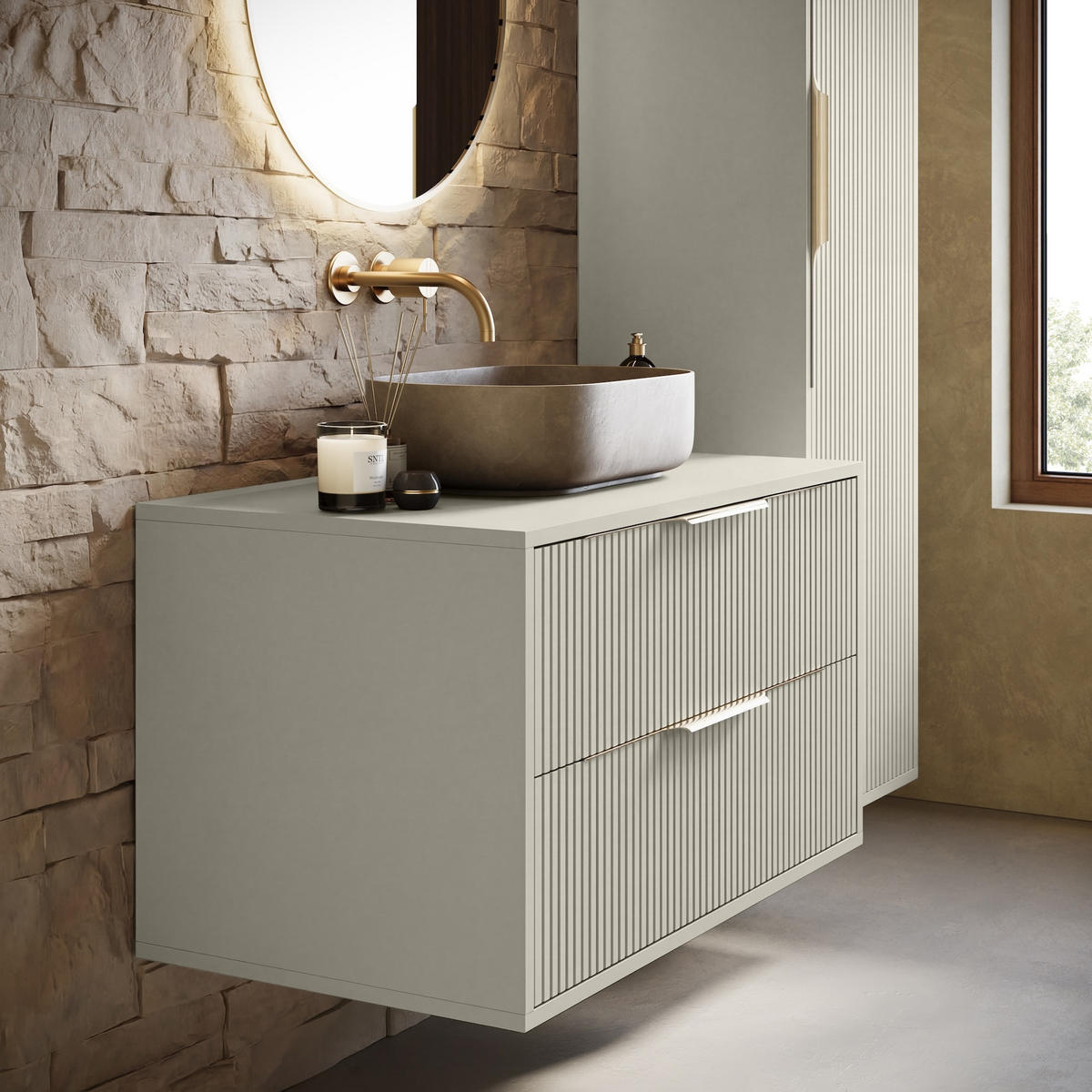 BADMÖBEL-SET Rimini 2 Teile Cashmere - 80 x 46 x 46 cm - Kaschmir, Holz (80/46/46cm) - Badplaats