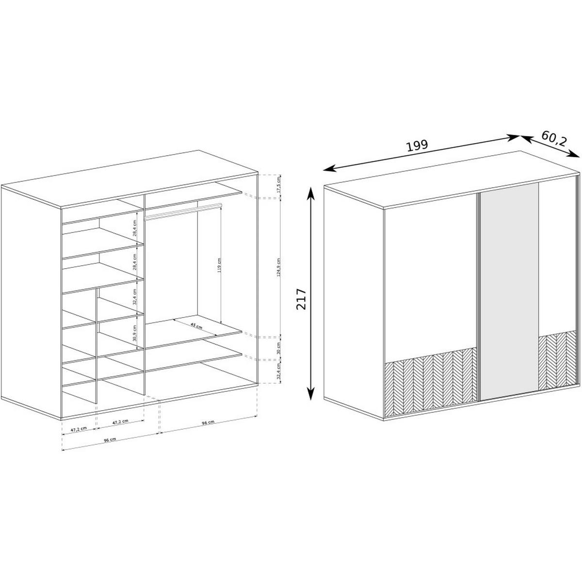 SCHIEBETÜRENSCHRANK Fun mit 2 Türen und Spiegel - Eichefarben, Holzwerkstoff (200/217/60cm) - Beautysofa