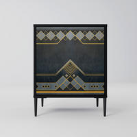 SIDEBOARD ROYAL ORDINARINESS, Schwarz, 57,5x42x72,5 cm, Schwarze Metallfüße - Multicolor/Schwarz, Holzwerkstoff/Metall (57.5/72.5/42cm) - SpaceRebels