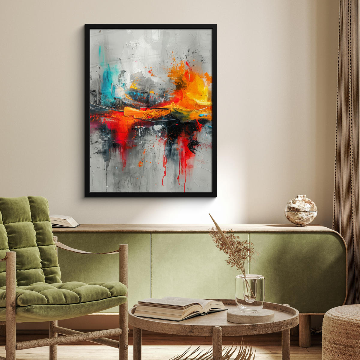 GERAHMTES BILD Moderne Kunst - Orange - Grau - Abstrakt 60x80 cm - Hellgrau, Papier (60/80cm) - MuchoWow
