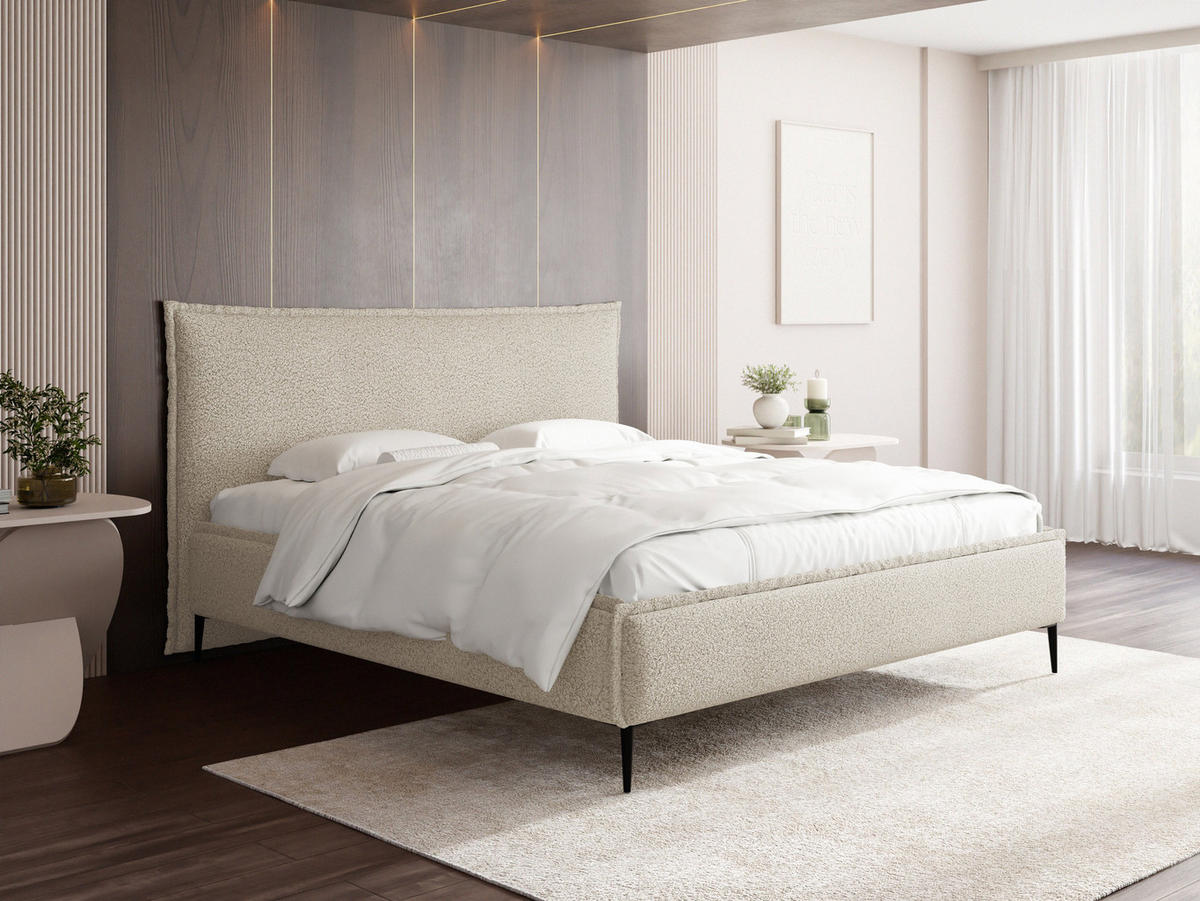 POLSTERBETT Pillow Rise mit Bettkasten, Lattenrost & hohen Metallfüßen in Creme Bouclé 120x200 cm - Birkefarben/Creme, Holz/Textil (120/200cm) - WFL GROUP