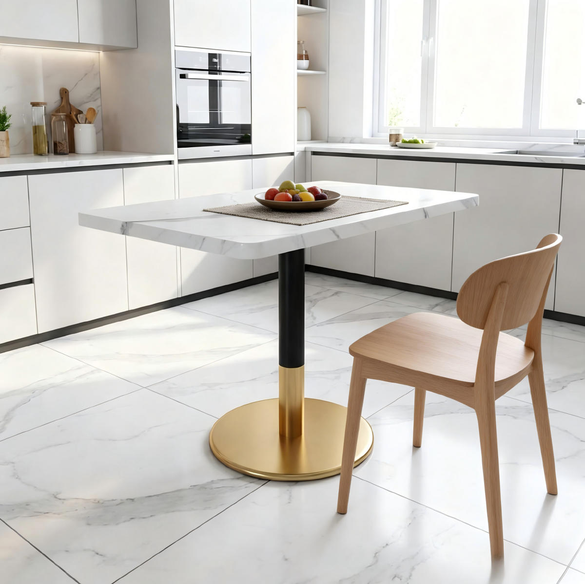 ESSTISCH 80/60 cm in Weiß/Schwarz mit Marmor-Optik und Metallgestell - Weiß, Metall (60/80/75cm) - BEAOK