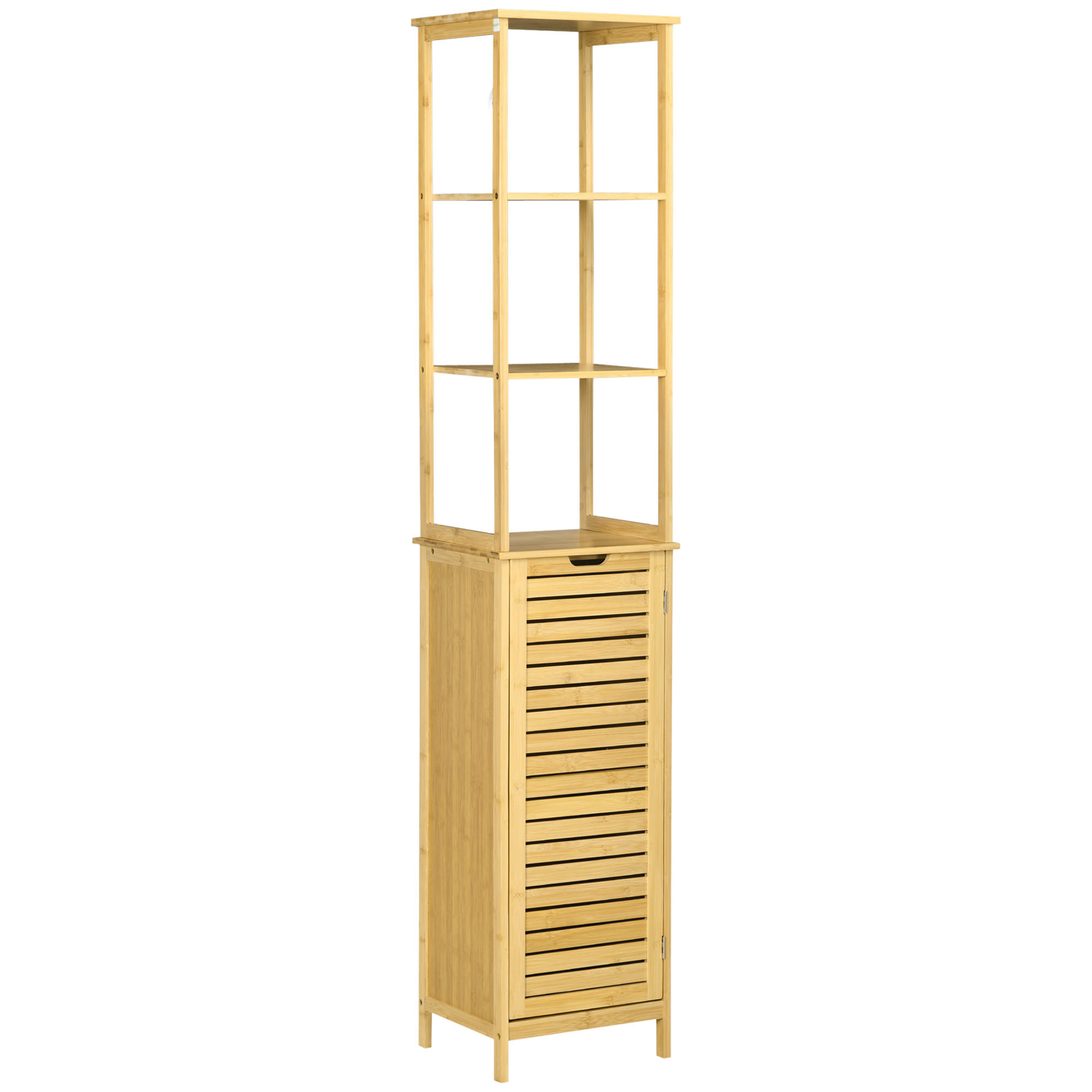 HOCHSCHRANK mit 3 offenen Fächer und 1 Schrank, kleine Räume, Natur - Naturfarben, Holz (30/173/34cm) - Kleankin