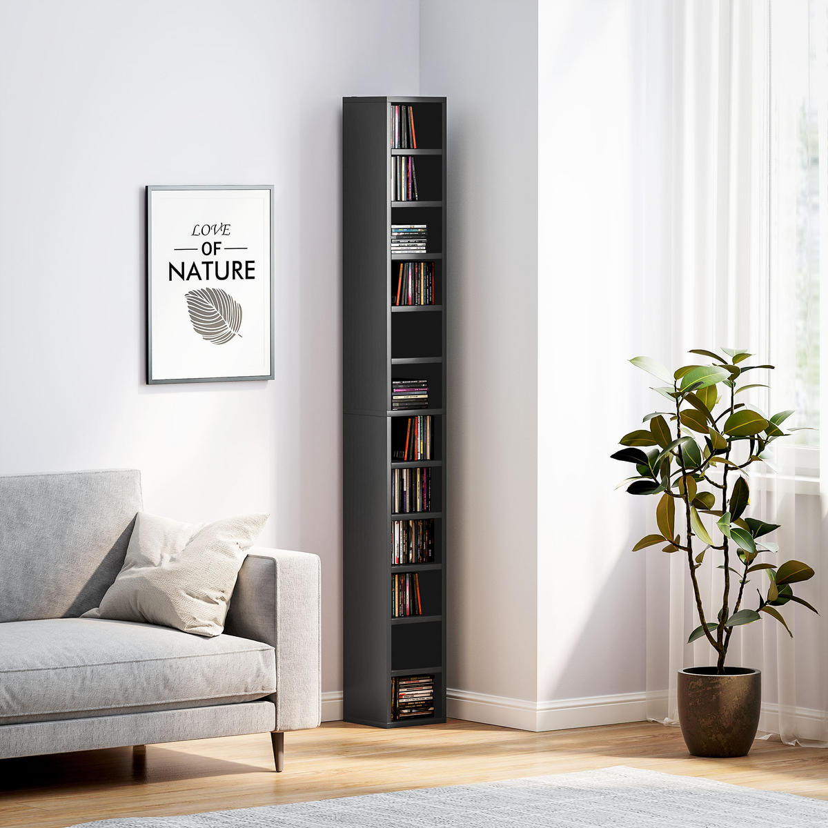 CD-REGAL DE-14508 12 Fächer, schmal und hoch Schwarz - Schwarz, Holzwerkstoff (20/175/21cm) - ComfortXL