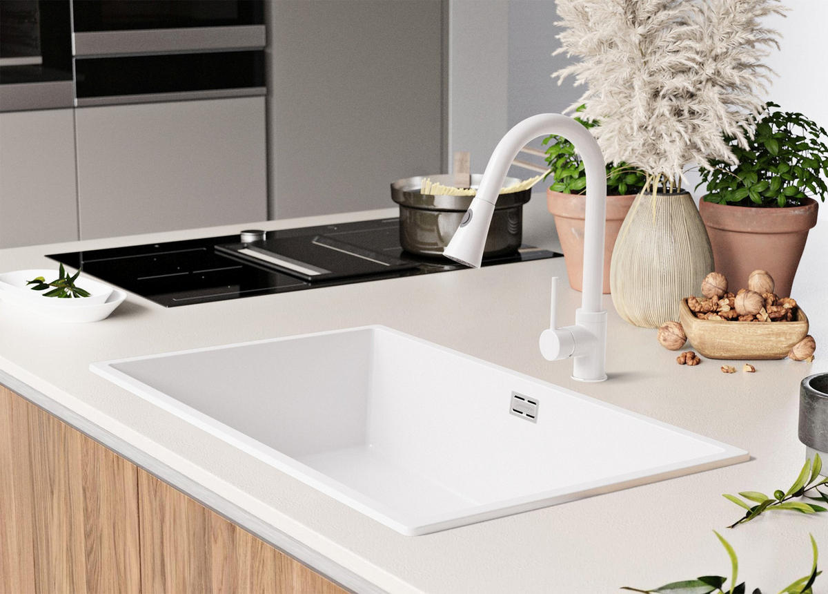 SPÜLBECKEN London Slim, 2-er set Weiß 76/47 cm 1 Becken + Ablauf-Set ab 80er Unterschrank - Chromfarben/Weiß, Kunststoff (76/20/47cm) - Primagran