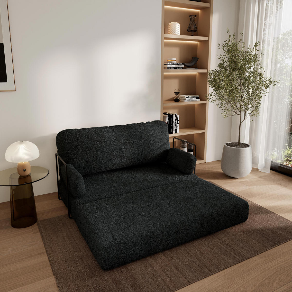 POHOVKA z pěny KESTE s kovovým rámem Buklé látka Černá - černá, textil (140/86/60cm) - MASSENO
