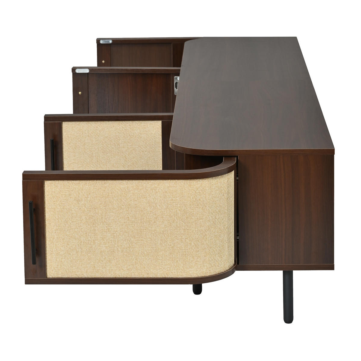TV-LOWBOARD 180 x 40 x 45 cm aus MDF, Rattanoptik, 4 Türen, Metallfüße, Walnuss - Walnussfarben, Holzwerkstoff (180/45/40cm)