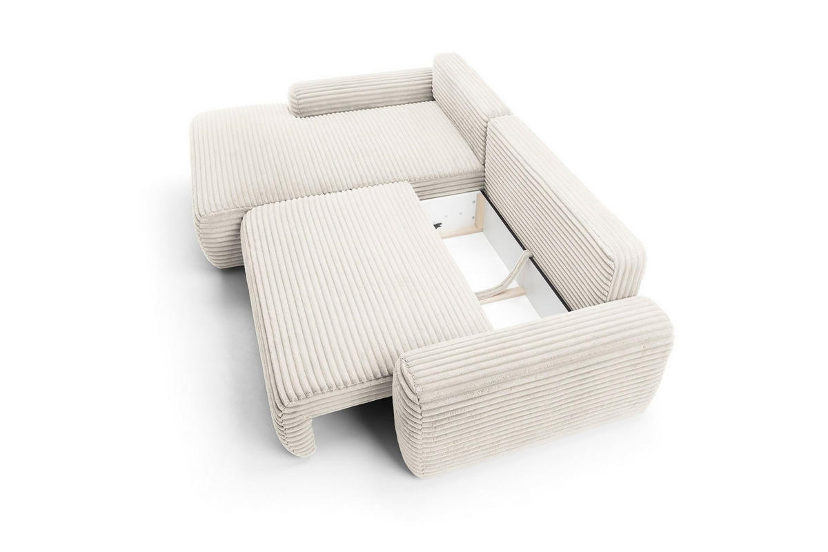 ECKSOFA OSSO Creme Velours-Stoff mit Schlaffunktion - Creme, Holz (264/162cm) - MASSENO