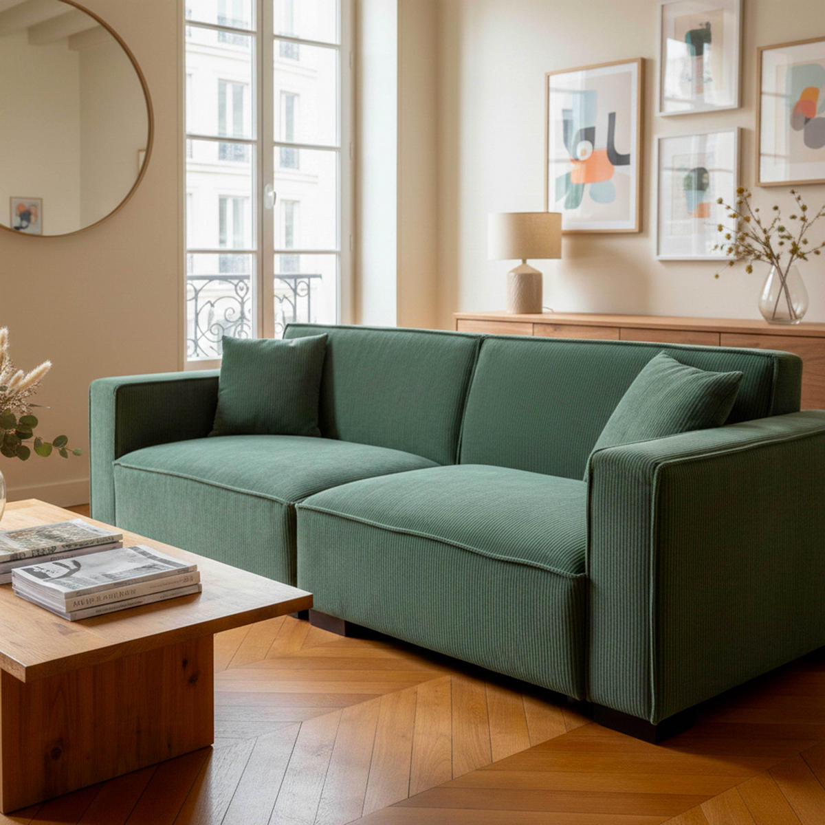 SOFA 3-Sitzer, Grün - Grün, Textil (90/76/230cm) - Oviala