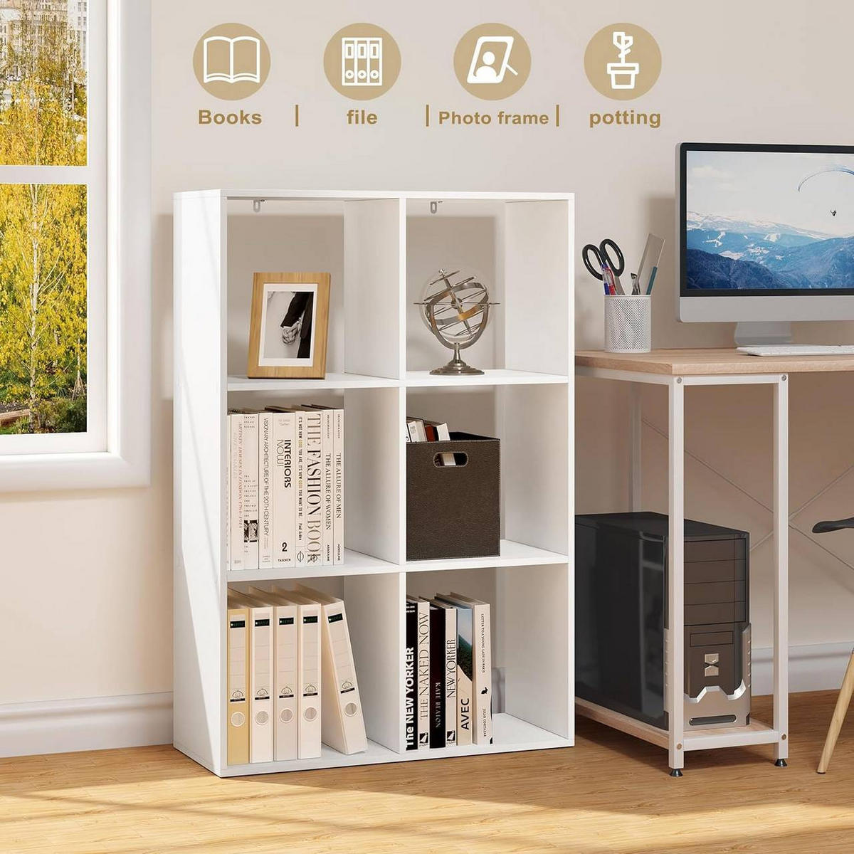 BÜCHERREGAL mit 3 Ebenen 6 Fächern, Holzwerkstoff, Weiß - Weiß, Holzwerkstoff (74/106/29cm) - Woltu