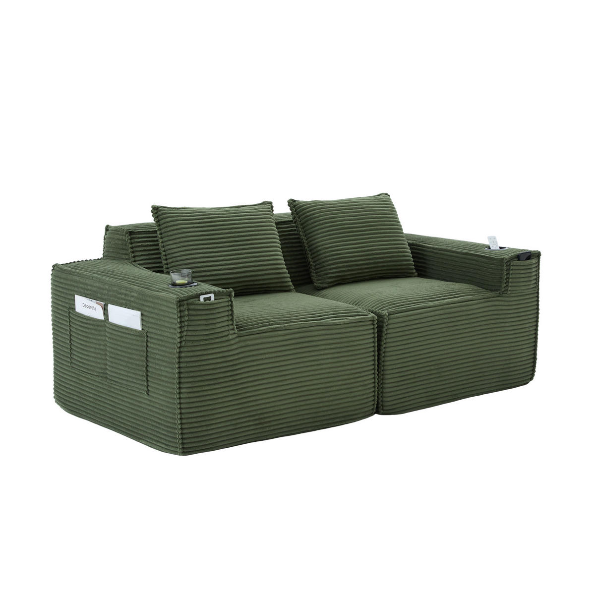SOFA 2-Sitzer modular 188 x 90 x 75 cm Cord Grün - Grün, Kunststoff (188/75/90cm) - Meubliv