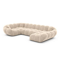 WOHNLANDSCHAFT Liva Creme Samtstoff U-Form XL Rechts - Creme, Textil (193/70/323cm) - VAROYAL