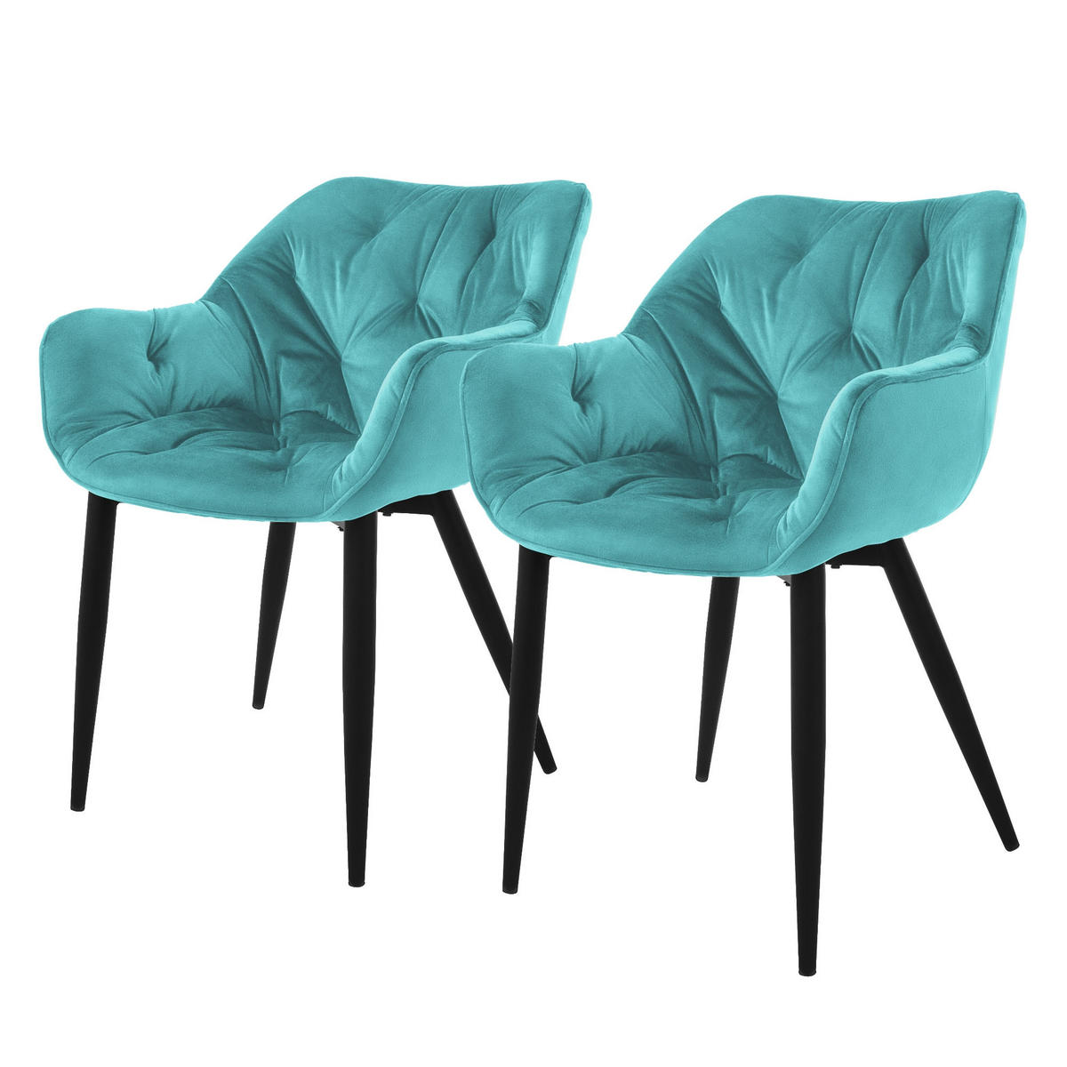 ESSZIMMERSTUHL Samt Petrol 2er Set - Blau, Metall (67/83/59cm) - ML-DESIGN
