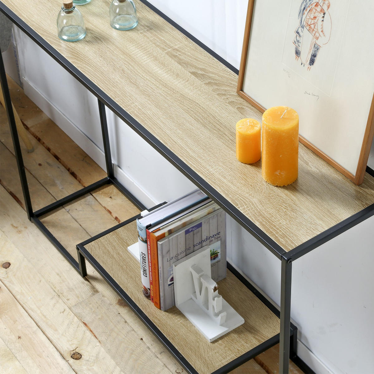 MODERNE Konsole mit 2 Regalebenen im Eiche Dekor L120cm - Eichefarben, Holzwerkstoff (8.5/8.5/80cm) - Calicosy