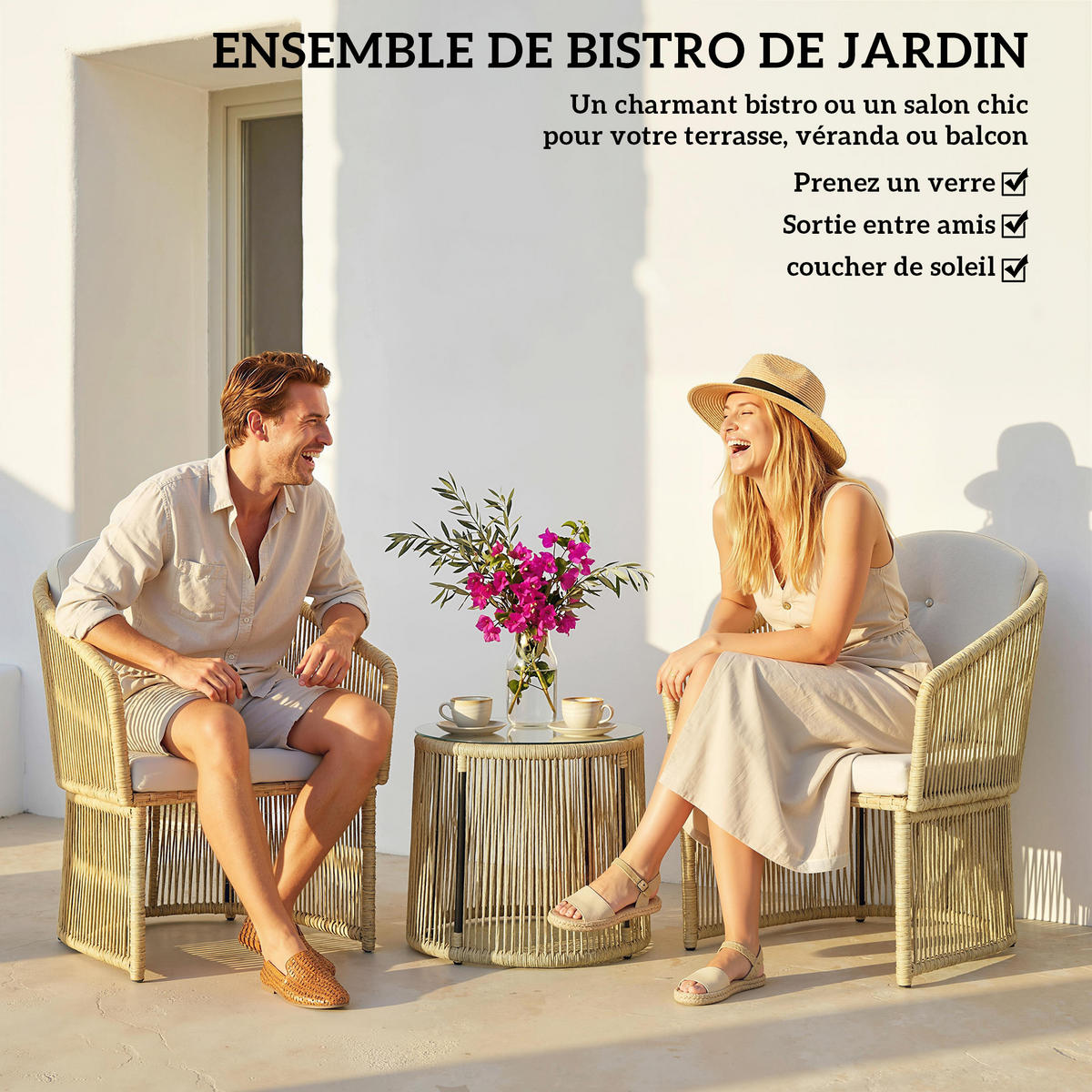 BISTROTSET 3tlg DE-13694 mit Glastisch und Polsterkissen Creme - Creme, Metall - ComfortXL