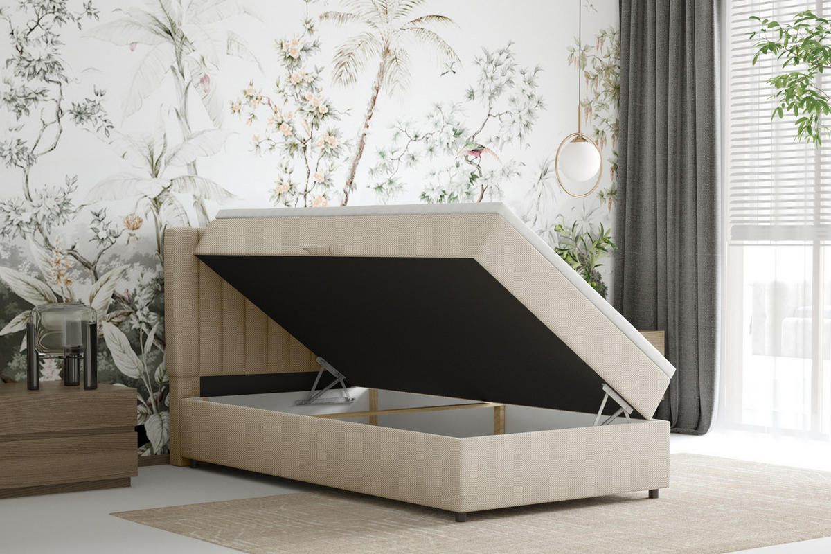 BOXBETT Everest 100 x 200 cm Einzelbett mit hochwertiger Bonell-Matratze und Topper - Beige, Holz (100/200cm) - Panda Möbel