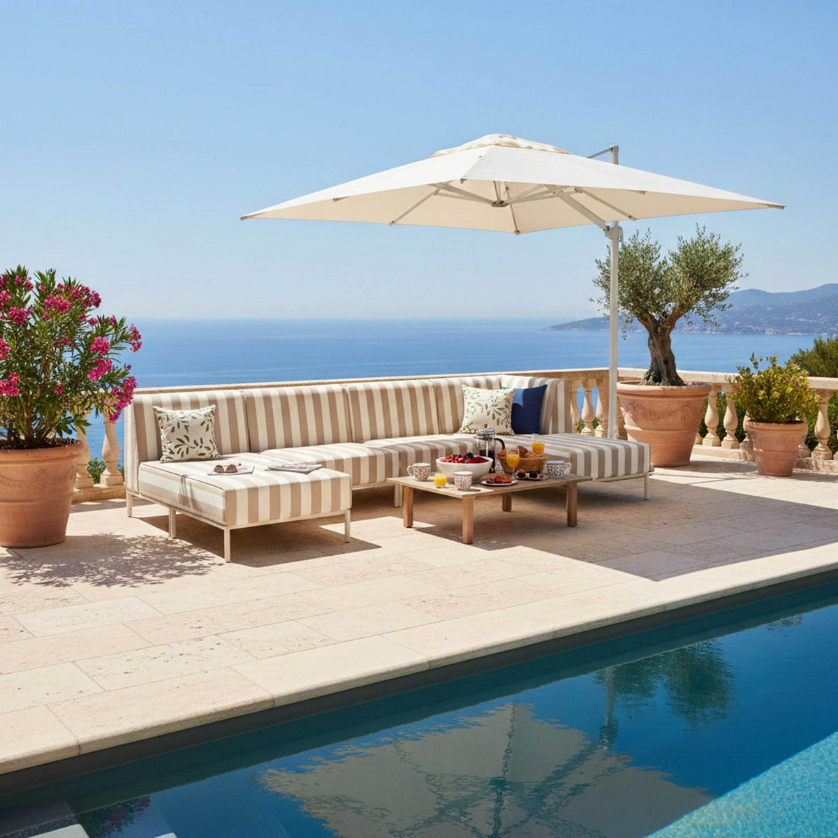 GARTENSOFA mit 5 Sitzplätzen, Beige - Beige, Metall - Oviala