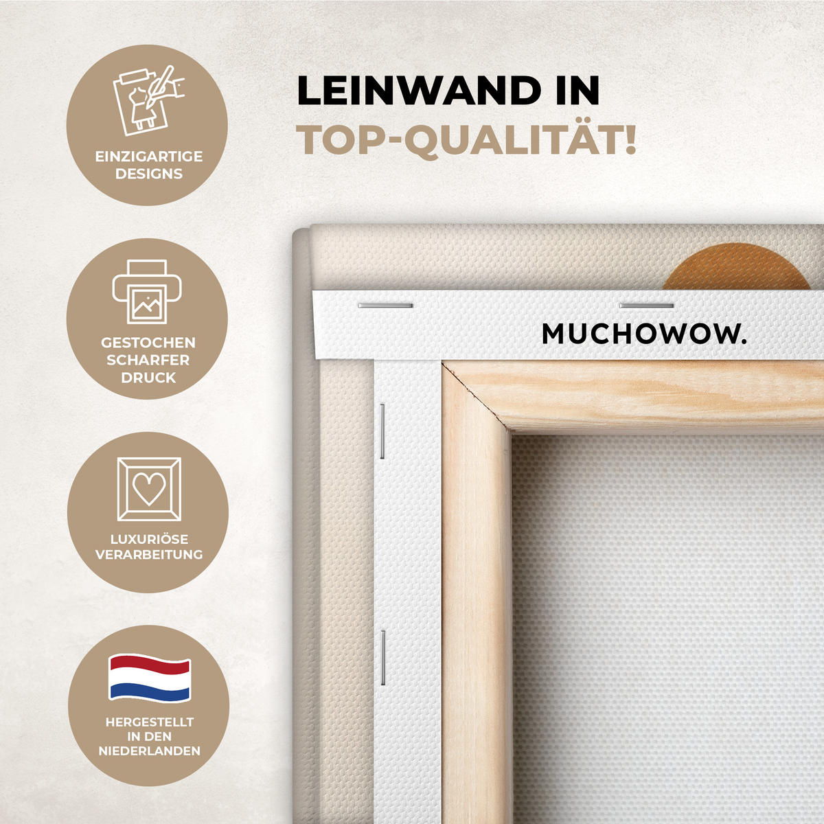 LEINWANDBILD Formen - Rund - Blätter - Beige 30x20 cm - Rostfarben, Textil (30/20cm) - MuchoWow