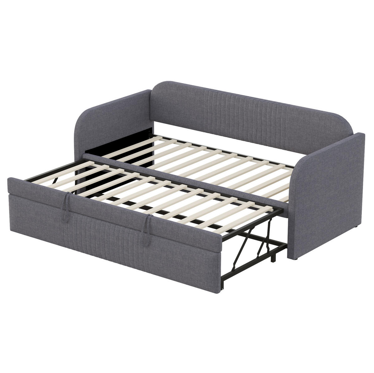 SCHLAFSOFA Ausziehbar mit Lattenrost Grau 90/180/190 cm - Grau, Leder (200.5/86/99cm) - OKWISH