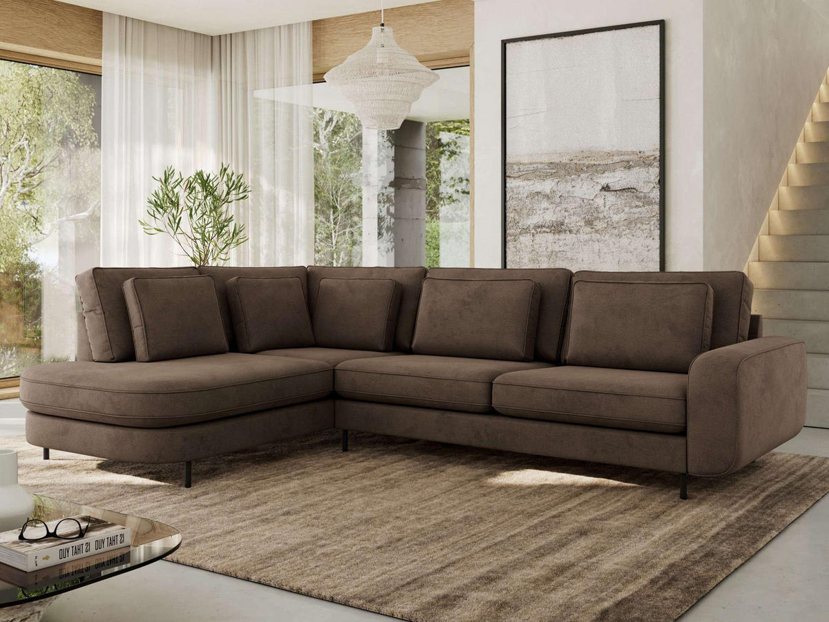 ROHOVÁ SEDAČKA CALENO L - Hnědá Samet - Pravá Strana - černá/hnědá, kov/textil (317/225cm) - MKS