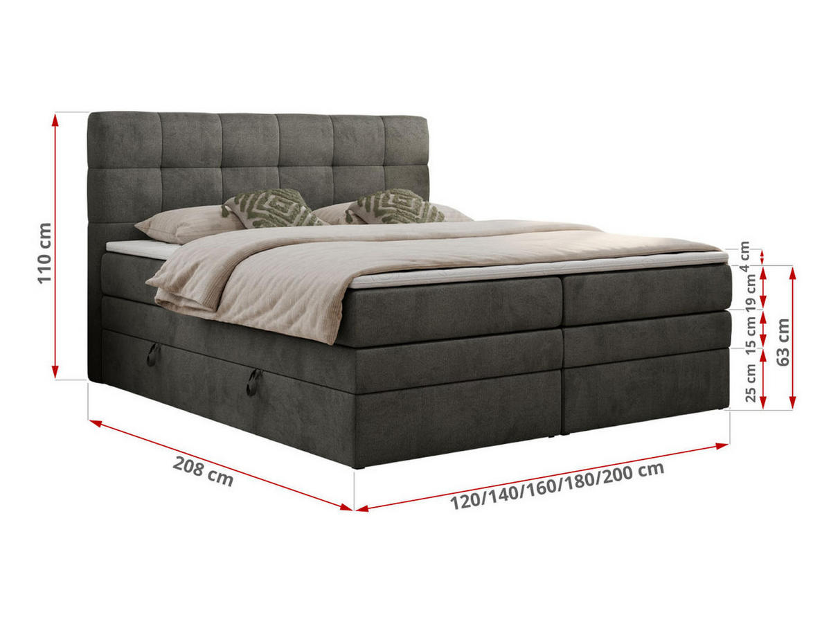BOXSPRINGBETT LUKA KING 180/200 Dunkelgrau Velvet - H3 - Dunkelgrau, Holz/Textil (180/200cm) - MKS