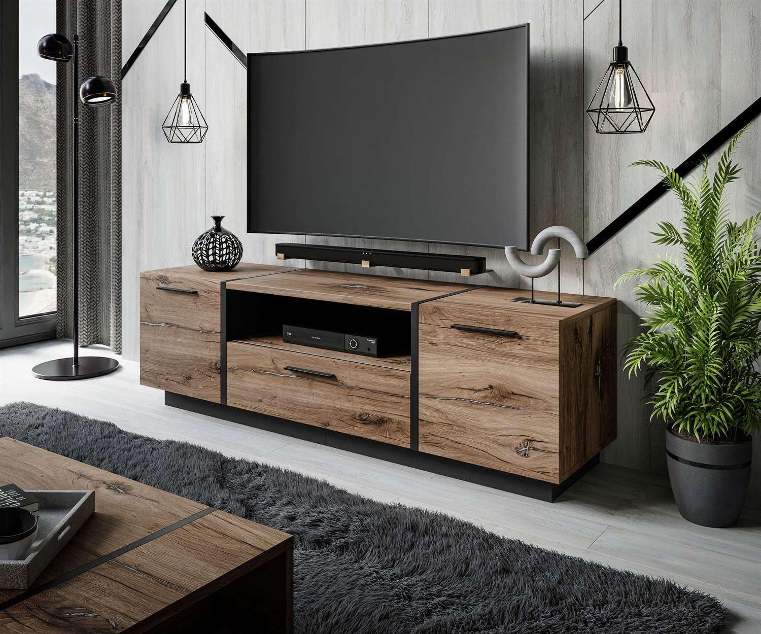 TV-ELEMENT ONYX LOFT 158 cm - Eichefarben, Holzwerkstoff (158/46/41.3cm) - Lookway