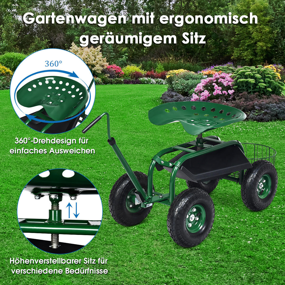 GARTENWAGEN Grün - Grün, Metall (47.5/47/96.5cm) - COSTWAY