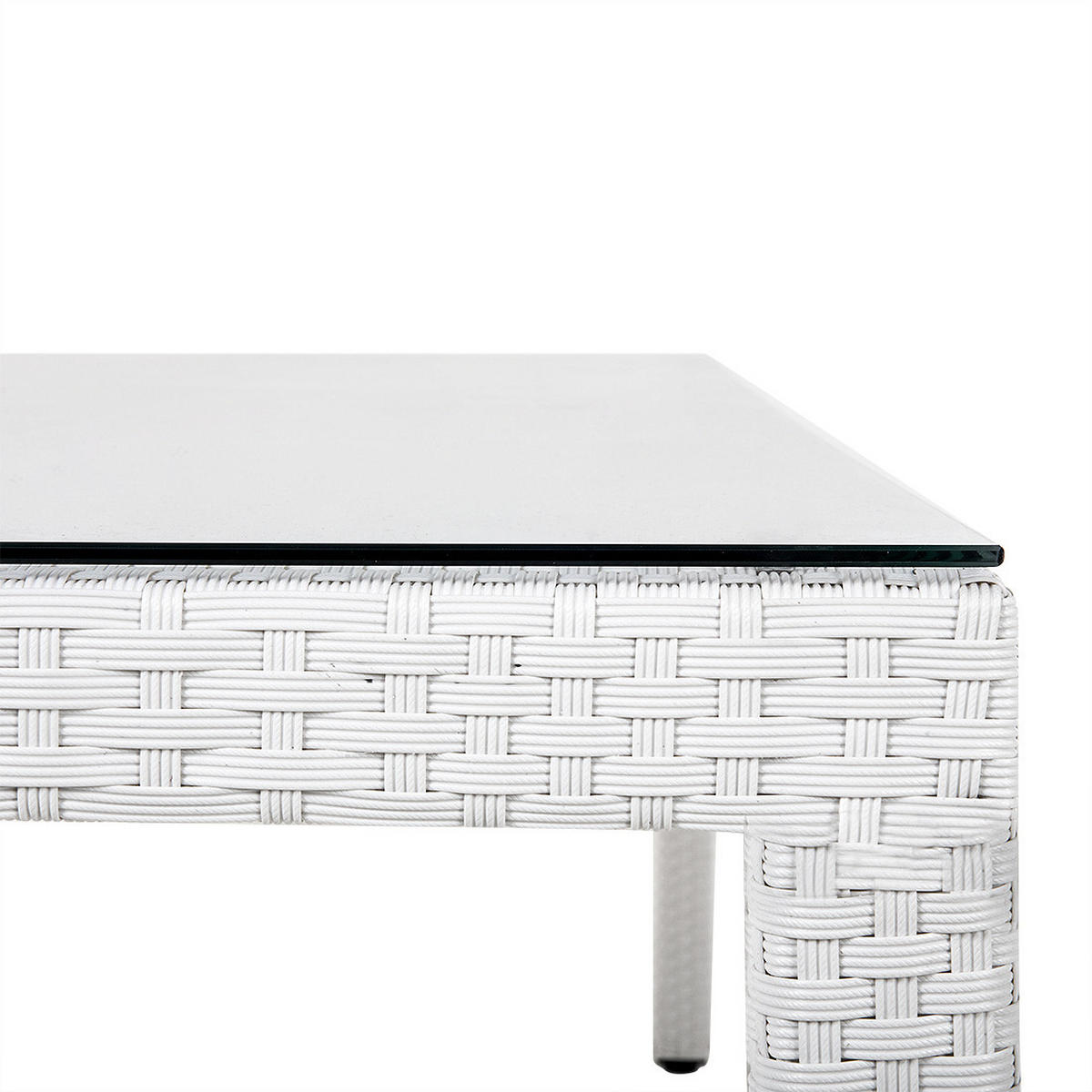 GARTENTISCH Rattan weiß Glasplatte 220/100 cm Italy - Weiß, Kunststoff (220/100/74cm) - Beliani