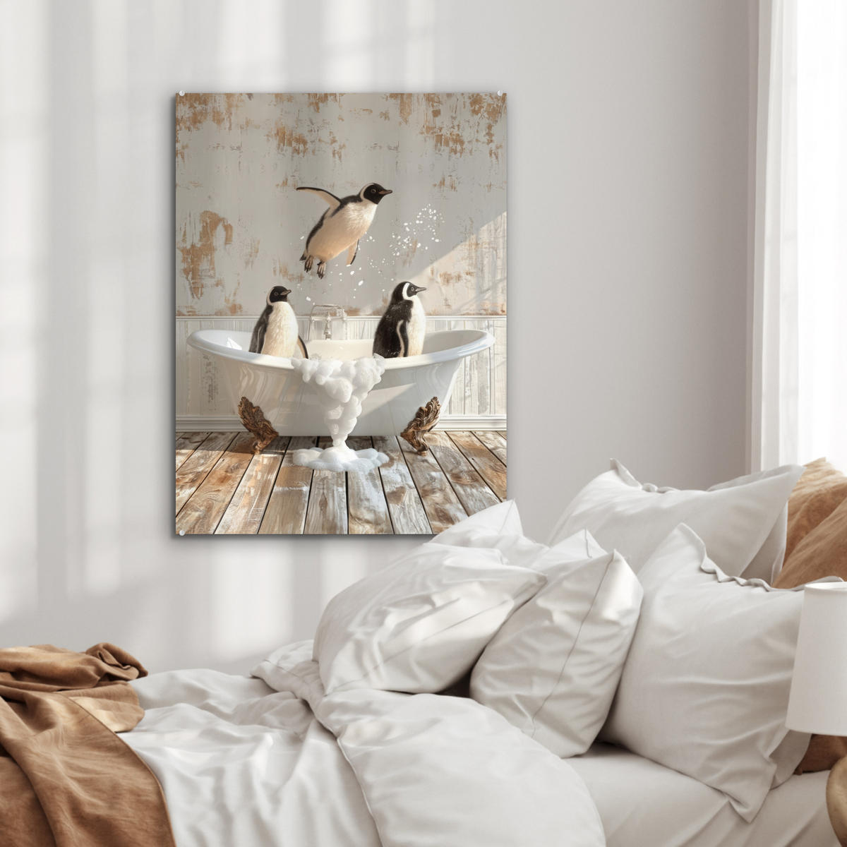 ACRYLGLASBILD Vintage - Pinguin - Badewanne - Schaumstoff 60x80 cm - Schwarz, Glas (60/80cm) - MuchoWow