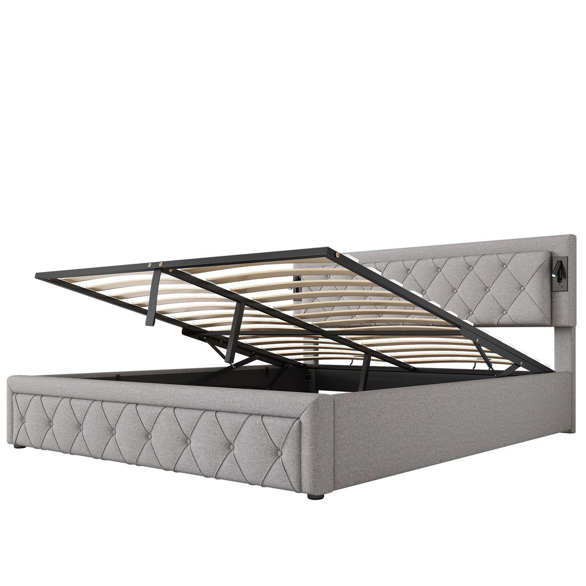 POLSTERBETT 180/200 cm Grau mit Downlight und USB-Schnittstelle - Grau, Textil (180/200cm) - Oxeza