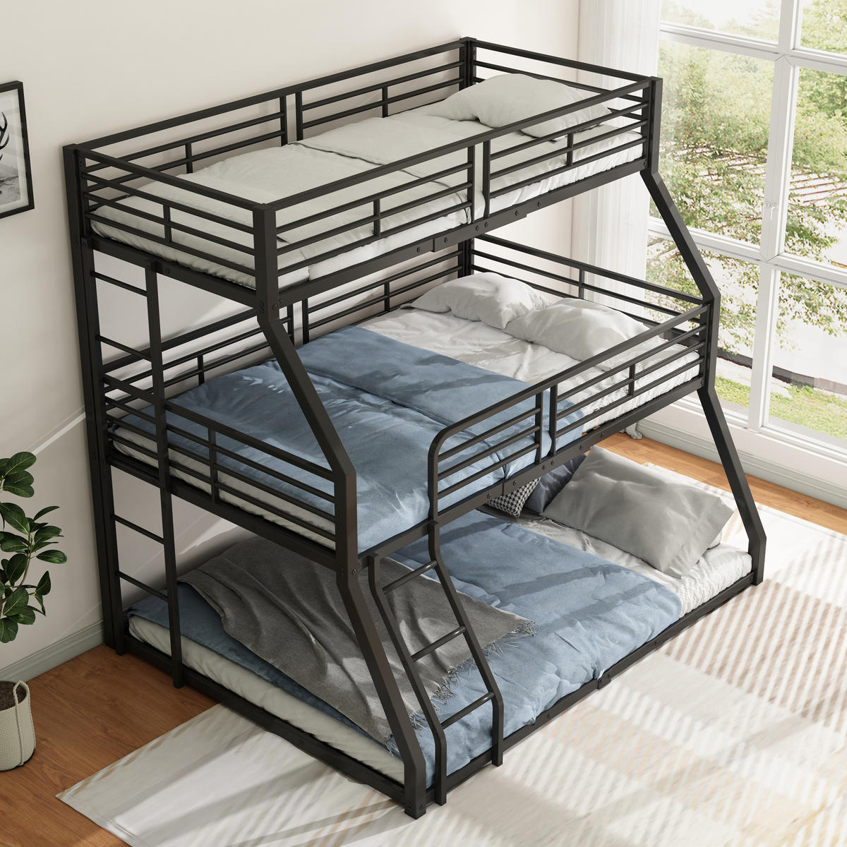 ETAGENBETT 90/200 cm Schwarz Metall mit stabilen Geländern - Schwarz, Metall (90/200cm) - OKWISH