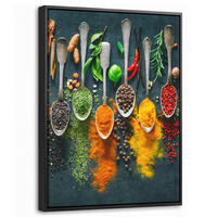 LEINWAND Bilder mit Rahmen - Kräuter - Gewürze - Löffel - 30x40 - Currygelb, Textil (30/40cm) - MuchoWow