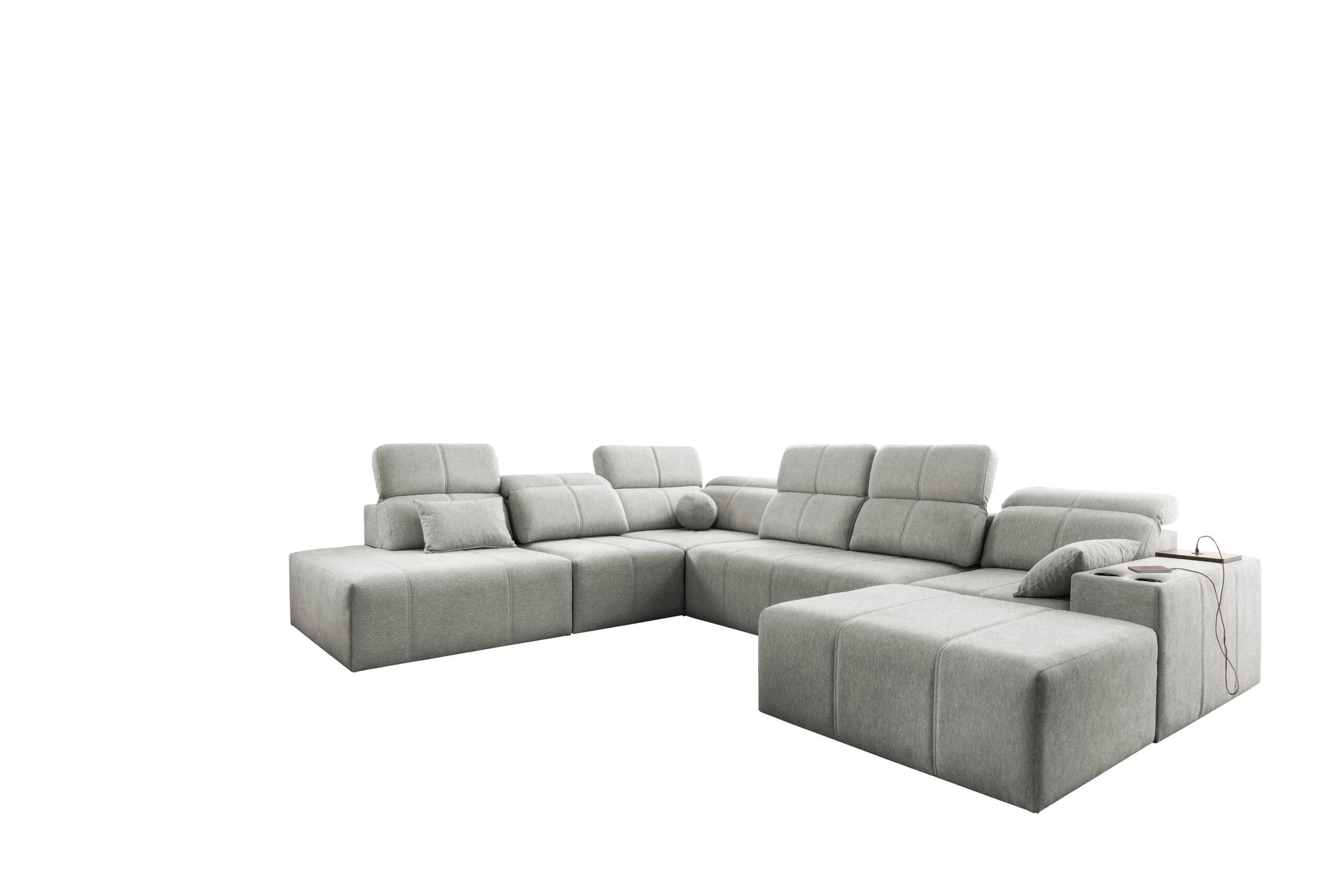 ECKSOFA Multifunktional Mindy X Stoff Verita Hellgrau Rechts - Hellgrau, Holz (359/300cm) - Kaiser Möbel