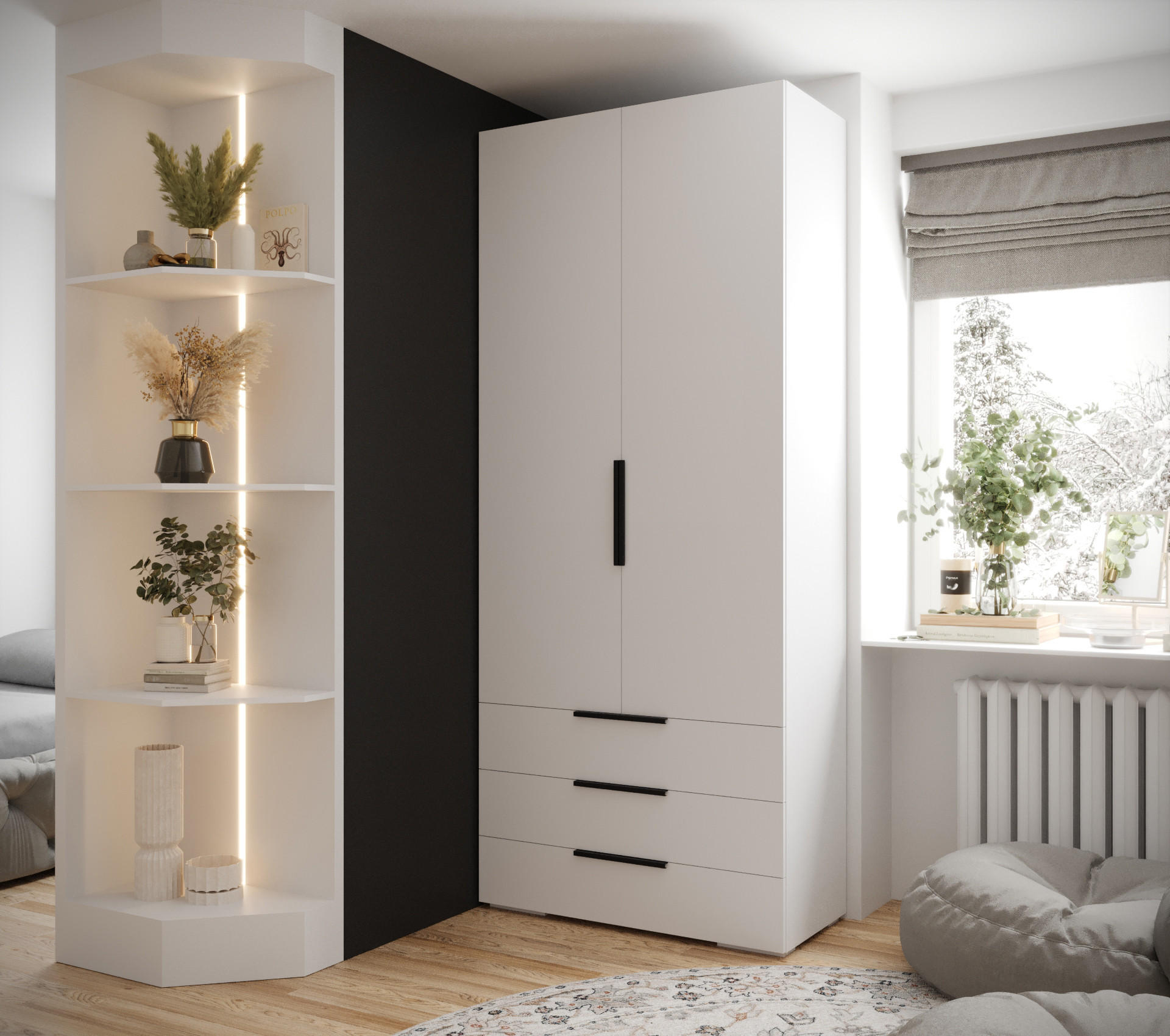 DREHTÜRENSCHRANK 236.7/100/47 2-türig - Schwarz/Weiß, Holz/Metall (100/236.7/47cm) - MÖBEL KRYSPOL
