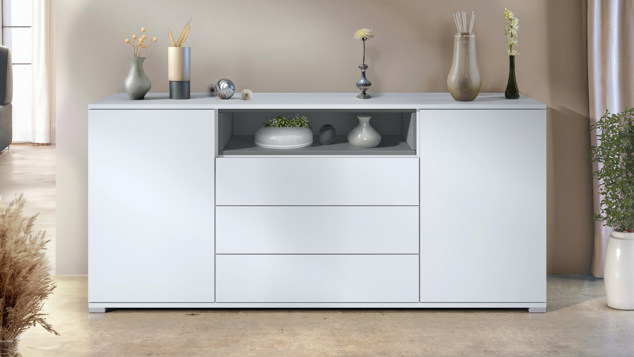 SIDEBOARD Skadu Graphit Seidenmatt - Graphitfarben, Holzwerkstoff (166.5/75.5/35cm) - Vladon