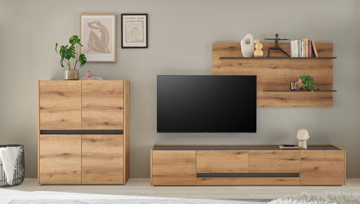 HIGHBOARD Evoke Eiche, grau, 100 cm, Kommode 4-türig - Eichefarben/Schwarz, Holz/Holzwerkstoff (100/120/40cm) - Furn.Design