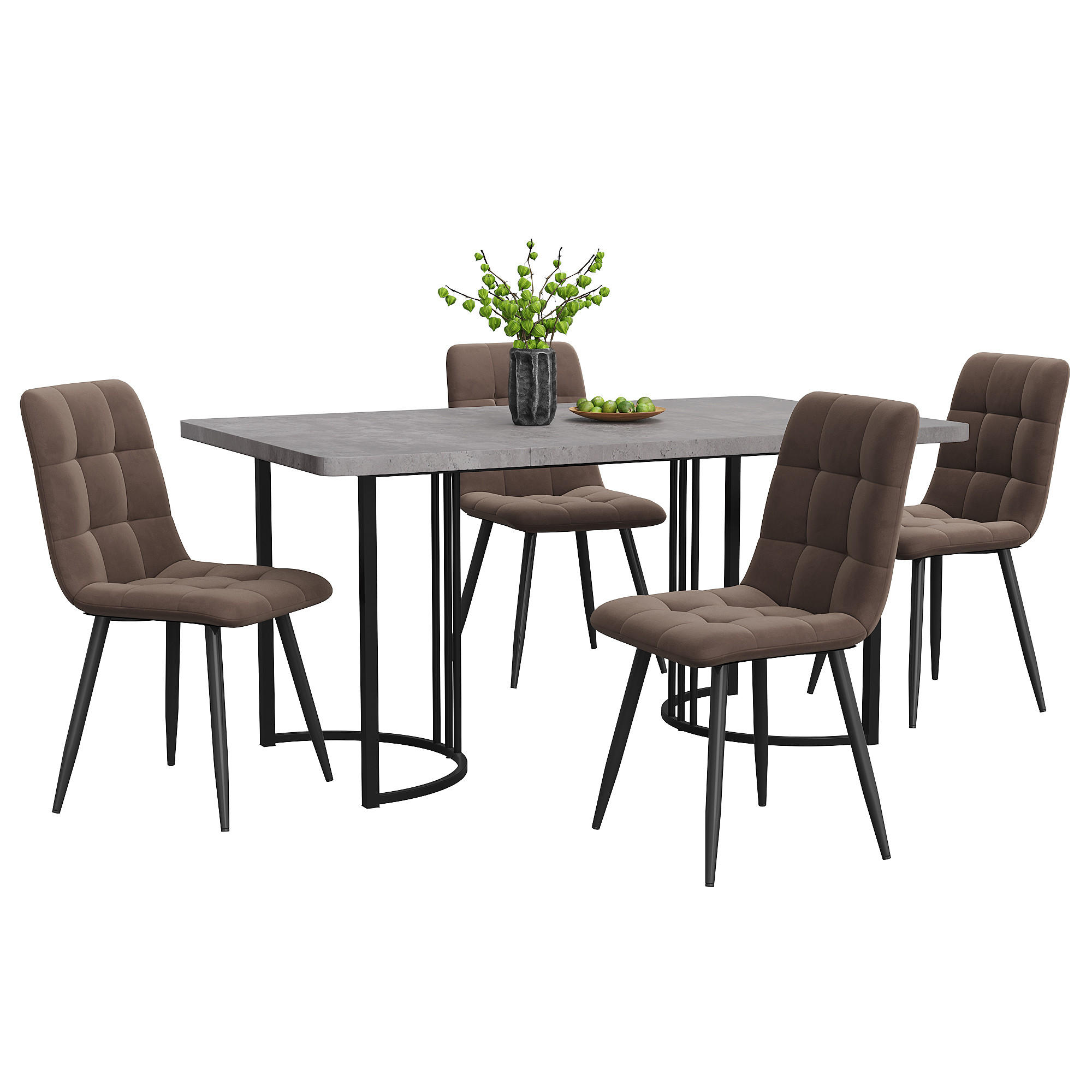 ESSGRUPPE Esstisch 4 Stühle MDF Grau Braun 140x80cm - Braun, Holzwerkstoff (140/75/80cm) - FLIEKS
