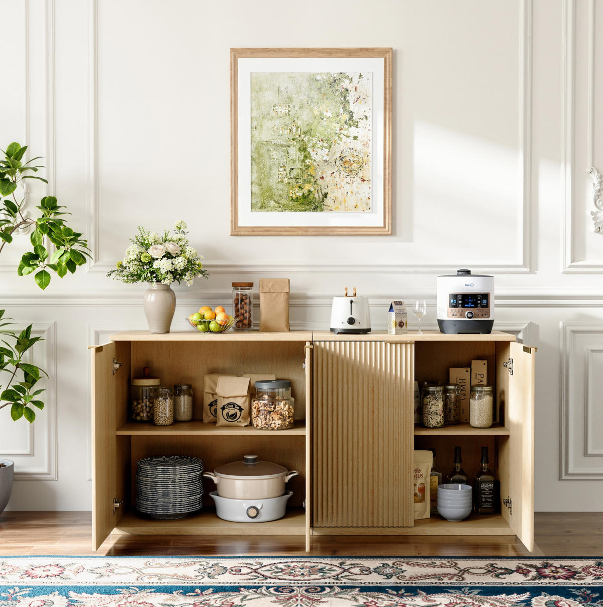 SIDEBOARD 80/40/80 cm Eiche aus MDF mit Faltenfront und Griff - Eichefarben, Holzwerkstoff (40/80/80cm) - OKWISH