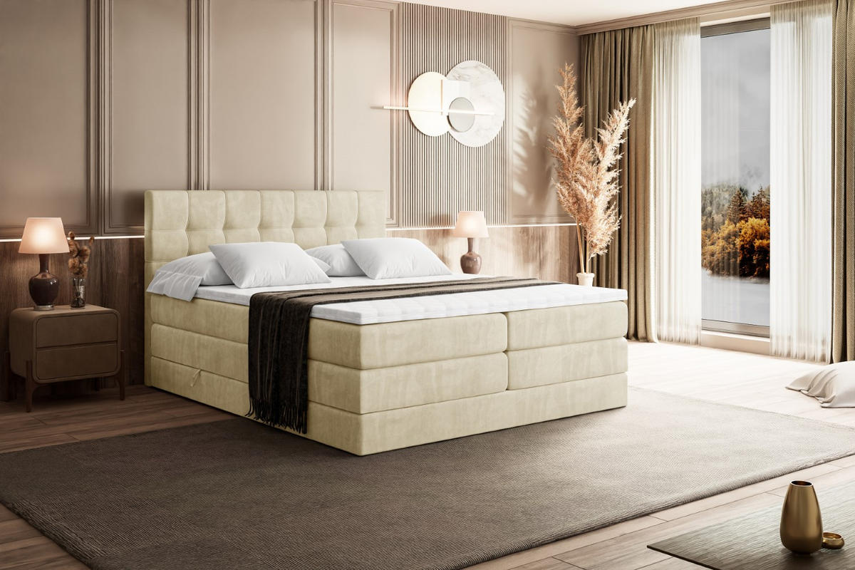 BOXSPRINGBETT BERO KING - 120x200 - H3/H4 - Beige - Beige, Holzwerkstoff (120/200cm) - ALTDECOR