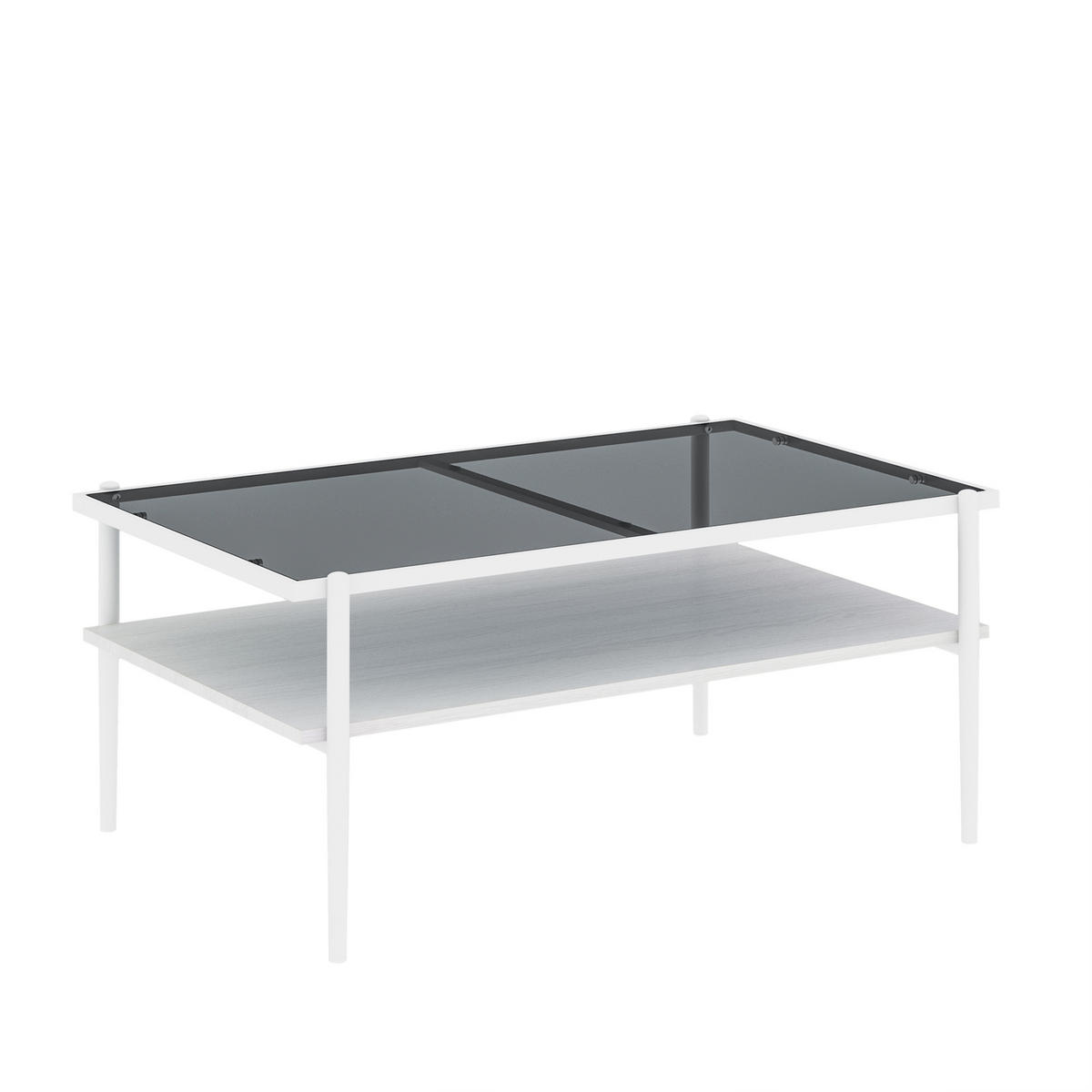 COUCHTISCH in Weiß Wohnzimmertisch mit Metallbeinen moderner Wohnzimmertisch B97.5/T61.5/H45cm - Weiß/Grau, Glas/Holzwerkstoff (61.5/97.5/45cm) - STILVORA